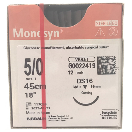 B Braun Monosyn Violet Sutures 5/0 (1) 70cm 2 x HR17 (M), 36pcs/box